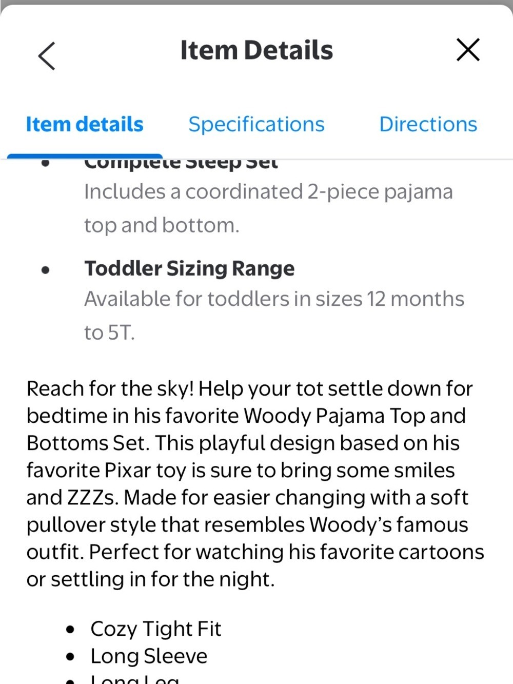 Disney Toy Story Cowboy Woody Cowboy Sheriff Costume Pajama Set 4T - Picture 4 of 4